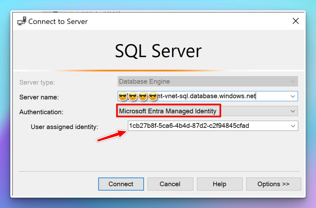 SSMS Connect to server using Managed Identity